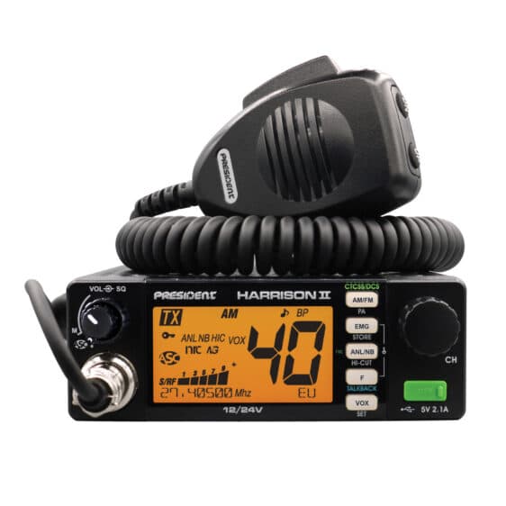 PRESIDENT HARRISON II EMISORA CB ASC AM/FM DUAL VOLTAJE 12/24 V – RADIO MÓVIL 40 CANALES