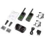 DYNASCAN F‑15 PAREJA WALKIES IP67 SUMERGIBLES PMR‑446 CON ACCESORIOS Y BOTÓN SOS